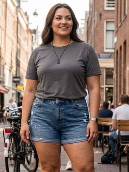 RIGO - Plus Size Women Grey Solid Round Neck Casual Half Sleeve Cotton T-Shirt