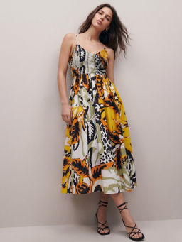 Outzidr - Multi Printed A-Line Silhouette Dress