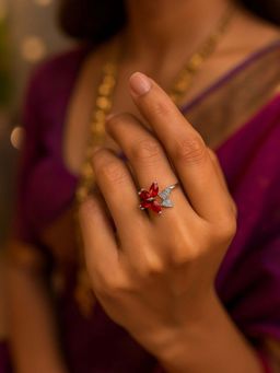 Digital Dress Room - Silver-Plated Red Butterfly Adjustable Finger Ring