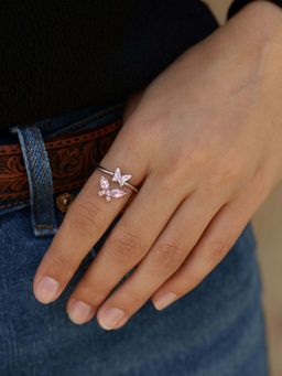 Digital Dress Room - Silver-Plated Pink Butterfly Adjustable Finger Ring