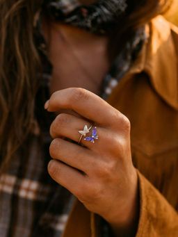 Digital Dress Room - Silver-Plated Purple Butterfly Adjustable Finger Ring