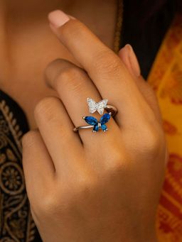 Digital Dress Room - Silver-Plated Blue Butterfly Adjustable Finger Ring