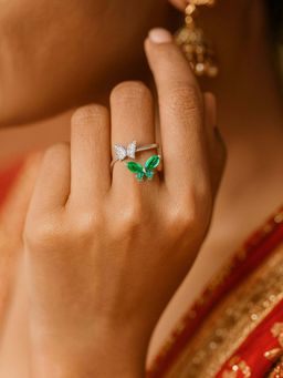 Digital Dress Room - Silver-Plated Green Butterfly Adjustable Finger Ring
