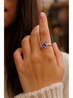 Digital Dress Room - Silver-Plated Flower Evil Eye Adjustable Finger Ring