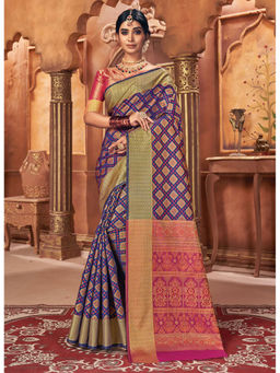 Sangam Prints - Purple Woven Zari Work Traditional Saree with Unstitched Blouse