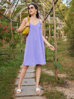 PURVAJA - Women Lavender A-Line Flared Dress