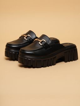 ERIDANI - Avion Black Chunky Mules Heels