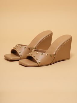 ERIDANI - Stella Beige Studded Wedges Heels