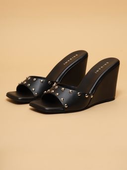 ERIDANI - Stella Black Studded Wedges Heels