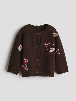 H&M - Girls Brown Embroidery-Detail Cardigan