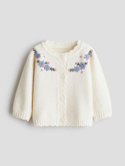 H&M - Girls White Embroidery-Detail Cardigan