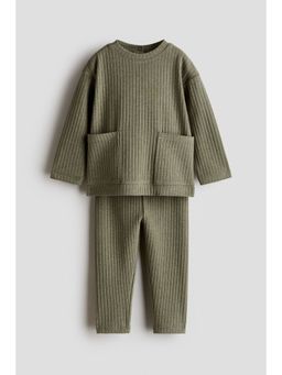 H&M - Unisex Green 2-Piece Ribbed Cotton Jumper and Leggings