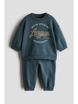 H&M - Boys Teal 2-Piece Printed Sweatshirt and Joggers