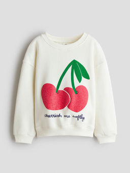 H&M - Girls White Motif-Detail Brushed-Inside Sweatshirt