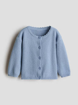 H&M - Girls Blue Textured Cotton-Knit Cardigan