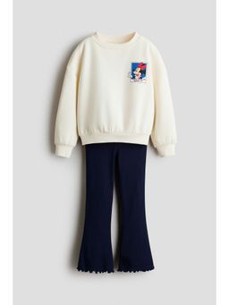 H&M - Girls White 2-Piece Printed Sweatshirt with Leggings