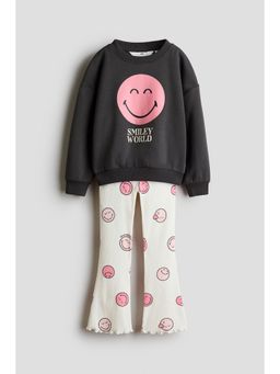 H&M - Girls Grey 2-Piece Printed Sweatshirt with Leggings