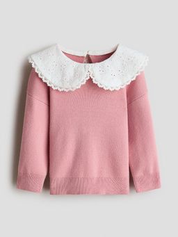 H&M - Girls Pink Peter Pan-Collared Jumper