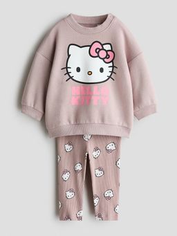 H&M - Girls Beige 2-Piece Printed Sweatshirt with Leggings