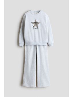 H&M - Girls Grey 2-Piece Print-Motif Sweatshirt and Pant