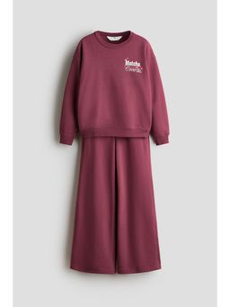 H&M - Girls Pink 2-Piece Print-Motif Sweatshirt and Pant