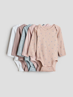 H&M - Girls Multi-Color 5-Pack Envelope-Neck Bodysuits