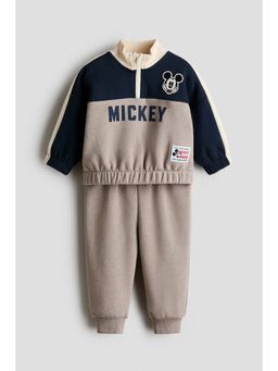 H&M - Boys Beige 2-Piece Motif-Detail Fleece Sweatshirt Set