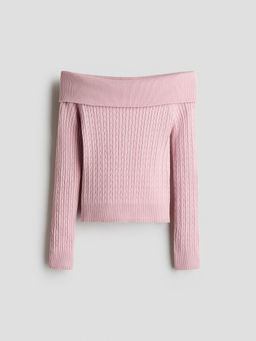 H&M - Girls Pink Cable-Knit Off-The-Shoulder Jumper