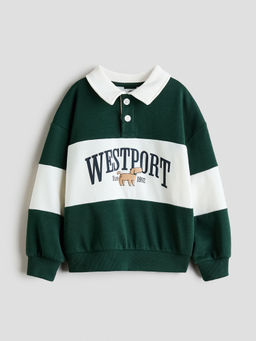H&M - Boys Green Print-Motif Rugby Sweatshirt