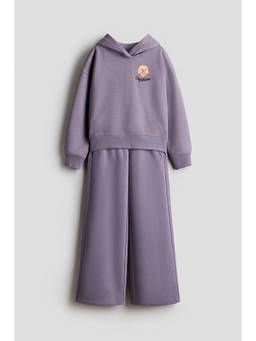 H&M - Girls Purple 2-Piece Motif-Detail Sweatshirt and Pant
