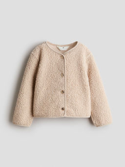 H&M - Girls Beige Corduroy-Detail Teddy Cardigan