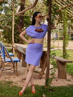 PURVAJA - Women Lavender Texture Oversized Crop Top and Mini Skirt (Set of 2)