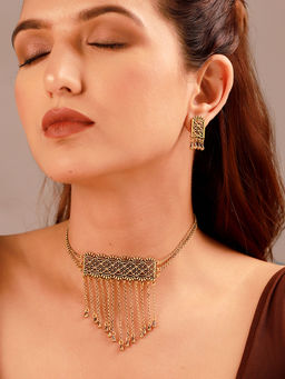 Voylla - Fringes Weaved Gold Jewellery Set