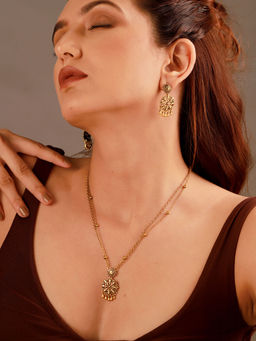 Voylla - Fringes Floral Gold Necklace Set