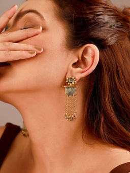 Voylla - Fringes Fluted Bloom Gold Dangler Earrings