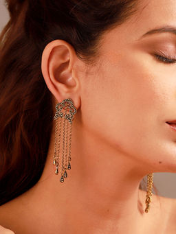 Voylla - Fringes Sway In Gold Earrings