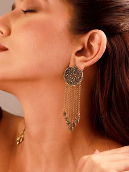 Voylla - Fringes Perfect Beaded Gold Earrings