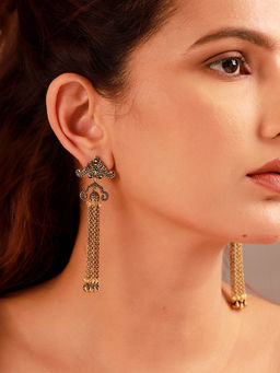 Voylla - Fringes Chain Tassel Gold Dangler Earrings