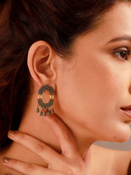 Voylla - Fringes Curvy Gold Earrings