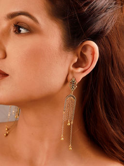 Voylla - Fringes Fleur Gold Dangler Earrings