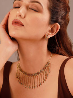 Voylla - Fringes Slay In Collar Gold Necklace Set