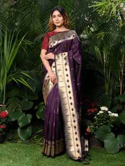 Beatitude - Purple Woven Paithani Saree with Unstitched Blouse