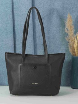 Metro - Stylish Faux Leather Shoulder Bag with Applique Branding and Zipped Closure, Black