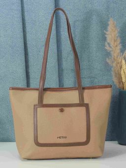 Metro - Stylish Faux Leather Shoulder Bag with Applique Branding and Zipped Closure, Brown