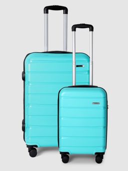 Teakwood - Unisex Set of 2 Green Solid Hard Sided Trolley Bag (S/M)