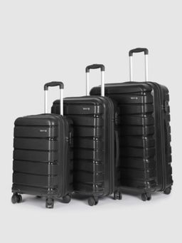 Teakwood - Unisex Set of 3 Black Solid Hard Sided Trolley Bag (S/M/L)