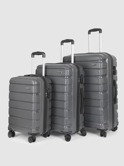Teakwood - Set of 3 Unisex Grey Solid Hard Sided Trolley Bag (S/M/L)