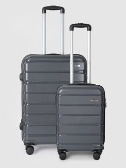 Teakwood - Unisex Set of 2 Grey Solid Hard Sided Trolley Bag (S/M)