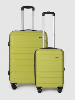 Teakwood - Unisex Set of 2 lime Green Solid Hard Sided Trolley Bag (S/M)