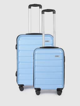 Teakwood - Unisex Set of 2 Blue Solid Hard Sided Trolley Bag (S/M)